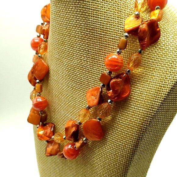 Baltic Amber Double Strand Necklace with Glass, Acrylic Beads, Silver Spacers - Picture 4 of 10